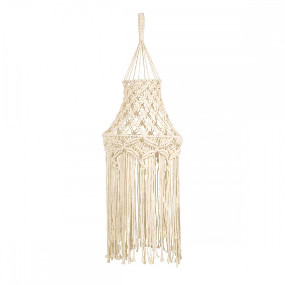 Καπέλο Φωτιστικού Μακραμέ Πλεκτό Χειροποίητο Μπεζ Υφασμάτινο με Σχοινί Φ30 x Υ90cm SOMALIA