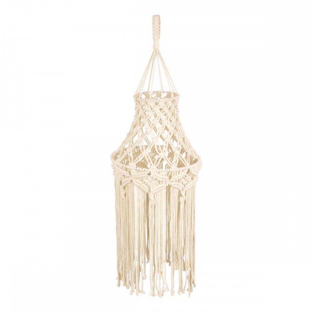 Καπέλο Φωτιστικού Μακραμέ Πλεκτό Χειροποίητο Μπεζ Υφασμάτινο με Σχοινί Φ30 x Υ90cm SOMALIA