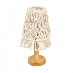 Vintage Επιτραπέζιο Φωτιστικό Πορτατίφ Μονόφωτο Boho - Μακραμέ Πλεκτό Χειροποίητο Μπεζ Υφασμάτινο με Σχοινί Φ15 x Υ30cm RWANDA