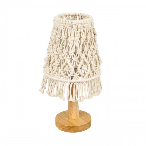 Vintage Επιτραπέζιο Φωτιστικό Πορτατίφ Μονόφωτο Boho - Μακραμέ Πλεκτό Χειροποίητο Μπεζ Υφασμάτινο με Σχοινί Φ15 x Υ30cm RWANDA