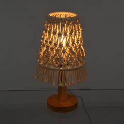 Vintage Επιτραπέζιο Φωτιστικό Πορτατίφ Μονόφωτο Boho - Μακραμέ Πλεκτό Χειροποίητο Μπεζ Υφασμάτινο με Σχοινί Φ15 x Υ30cm RWANDA