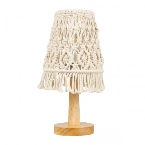 Vintage Επιτραπέζιο Φωτιστικό Πορτατίφ Μονόφωτο Boho - Μακραμέ Πλεκτό Χειροποίητο Μπεζ Υφασμάτινο με Σχοινί Φ15 x Υ30cm RWANDA