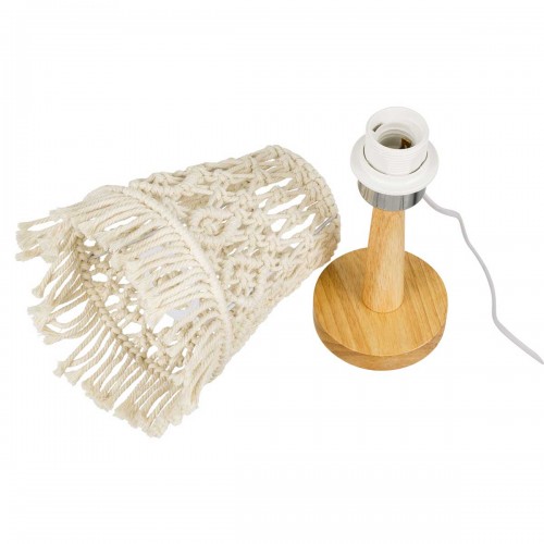 Vintage Επιτραπέζιο Φωτιστικό Πορτατίφ Μονόφωτο Boho - Μακραμέ Πλεκτό Χειροποίητο Μπεζ Υφασμάτινο με Σχοινί Φ15 x Υ30cm RWANDA