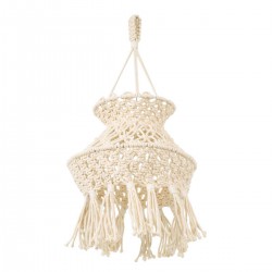 Καπέλο Φωτιστικού Boho - Μακραμέ Πλεκτό Χειροποίητο Μπεζ Υφασμάτινο με Σχοινί Φ30 x Υ50cm LIBYA