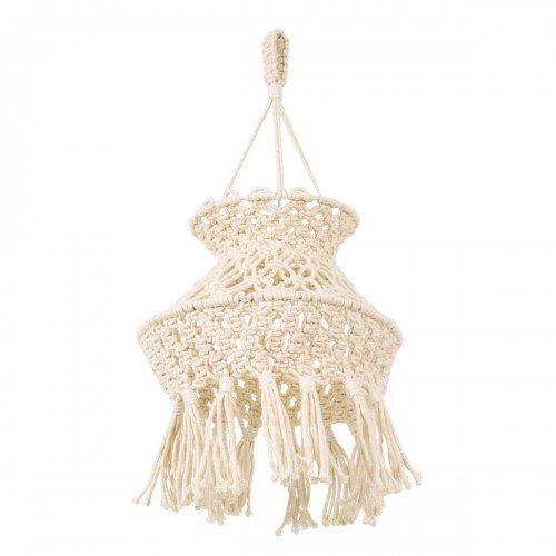 Καπέλο Φωτιστικού Boho - Μακραμέ Πλεκτό Χειροποίητο Μπεζ Υφασμάτινο με Σχοινί Φ30 x Υ50cm LIBYA