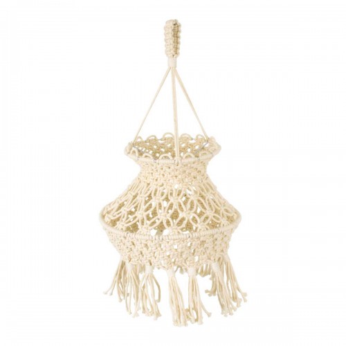 Καπέλο Φωτιστικού Boho - Μακραμέ Πλεκτό Χειροποίητο Μπεζ Υφασμάτινο με Σχοινί Φ30 x Υ50cm LIBYA