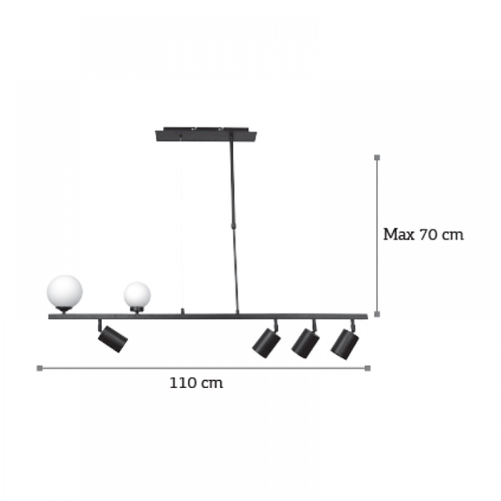 Κρεμαστό Φωτιστικό Από Μαύρο Μέταλλο και Λευκή Οπαλίνα 4xGU10 - 2xG9 InLight