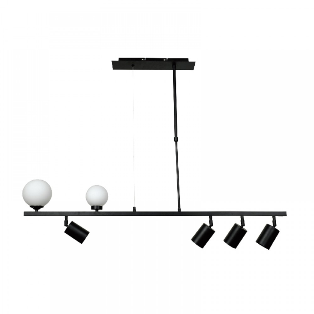 Κρεμαστό Φωτιστικό Από Μαύρο Μέταλλο και Λευκή Οπαλίνα 4xGU10 - 2xG9 InLight