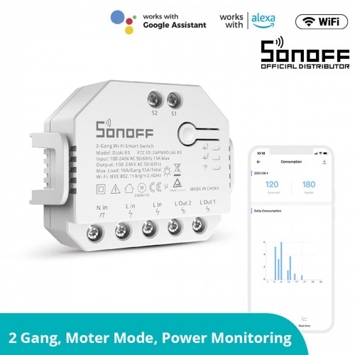 SONOFF DUALR3 - Wi-Fi Smart Switch Two Way Dual Relay & Power Measuring - 2 Output Channel