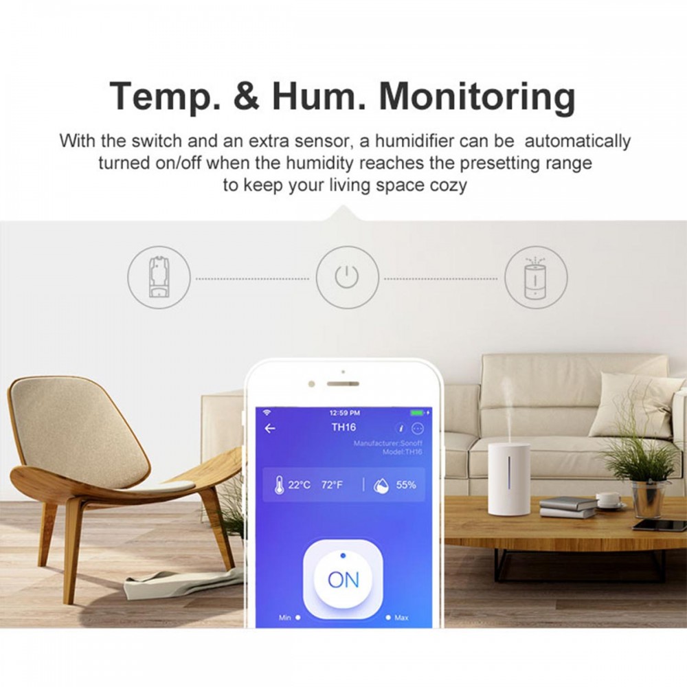 SONOFF TH10-R2 - Wi-Fi Smart Switch Temperature & Humidity Monitoring 10A