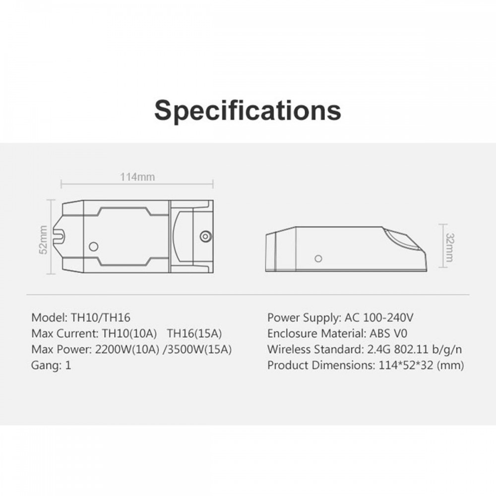 SONOFF TH10-R2 - Wi-Fi Smart Switch Temperature & Humidity Monitoring 10A