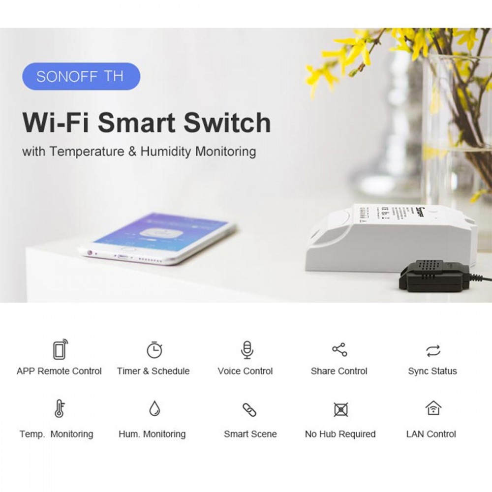 SONOFF TH10-R2 - Wi-Fi Smart Switch Temperature & Humidity Monitoring 10A