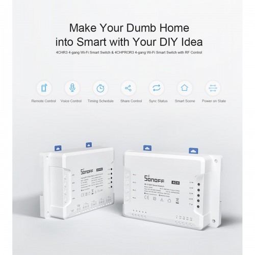 SONOFF 4CHPROR3 - Wi-Fi Smart Switch DIY Four Way 4 Gang & RF Control - 4 Output Channel