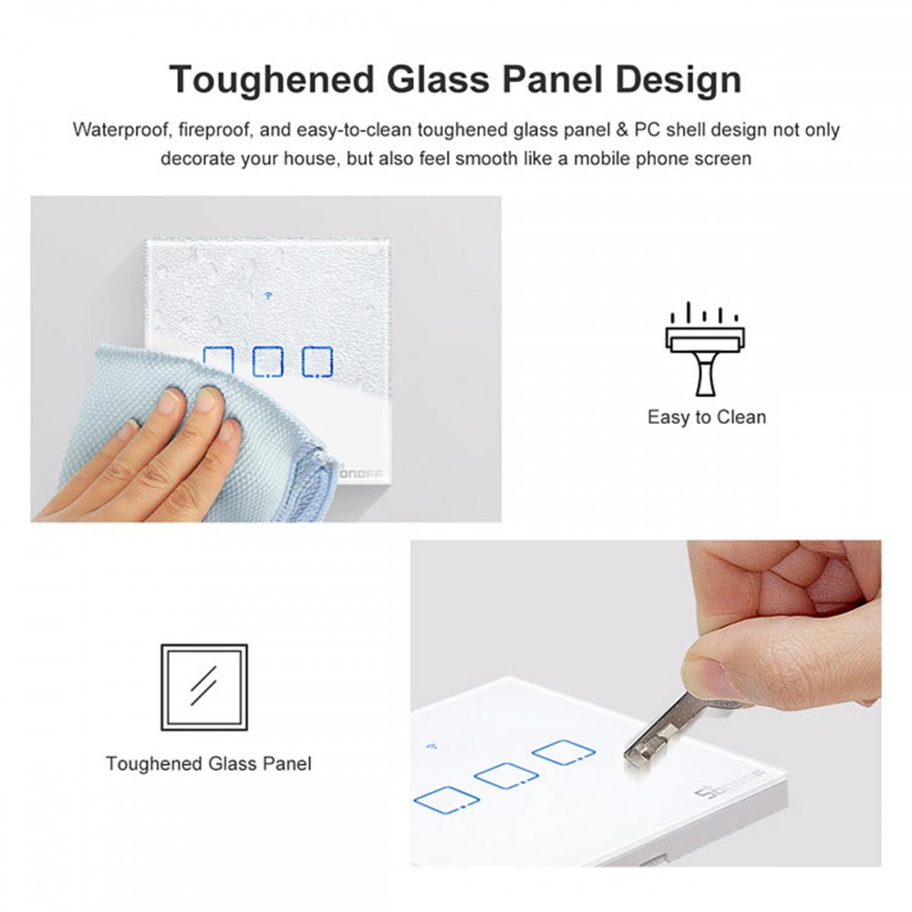 SONOFF T0EU3C-TX-EU-R2 - Wi-Fi Smart Wall Touch Button Switch 3 Way TX GR Series