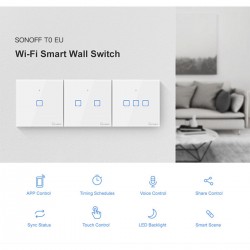 SONOFF T0EU3C-TX-EU-R2 - Wi-Fi Smart Wall Touch Button Switch 3 Way TX GR Series