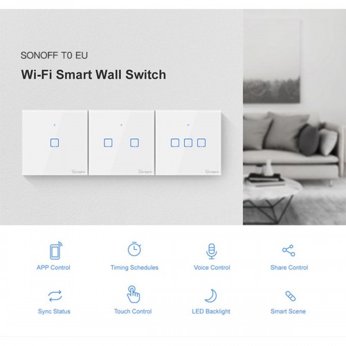 SONOFF T0EU2C-TX-EU-R2 - Wi-Fi Smart Wall Touch Button Switch 2 Way TX GR Series