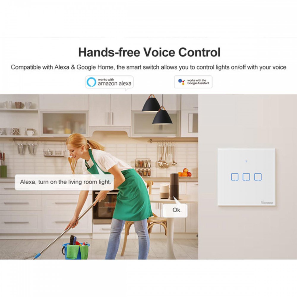 SONOFF T0EU3C-TX-EU-R2 - Wi-Fi Smart Wall Touch Button Switch 3 Way TX GR Series