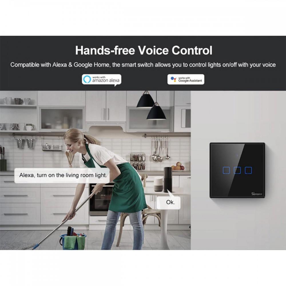 SONOFF T3EU3C-TX-EU-R2 - Wi-Fi Smart Wall Touch Button Switch 3 Way TX GR Series