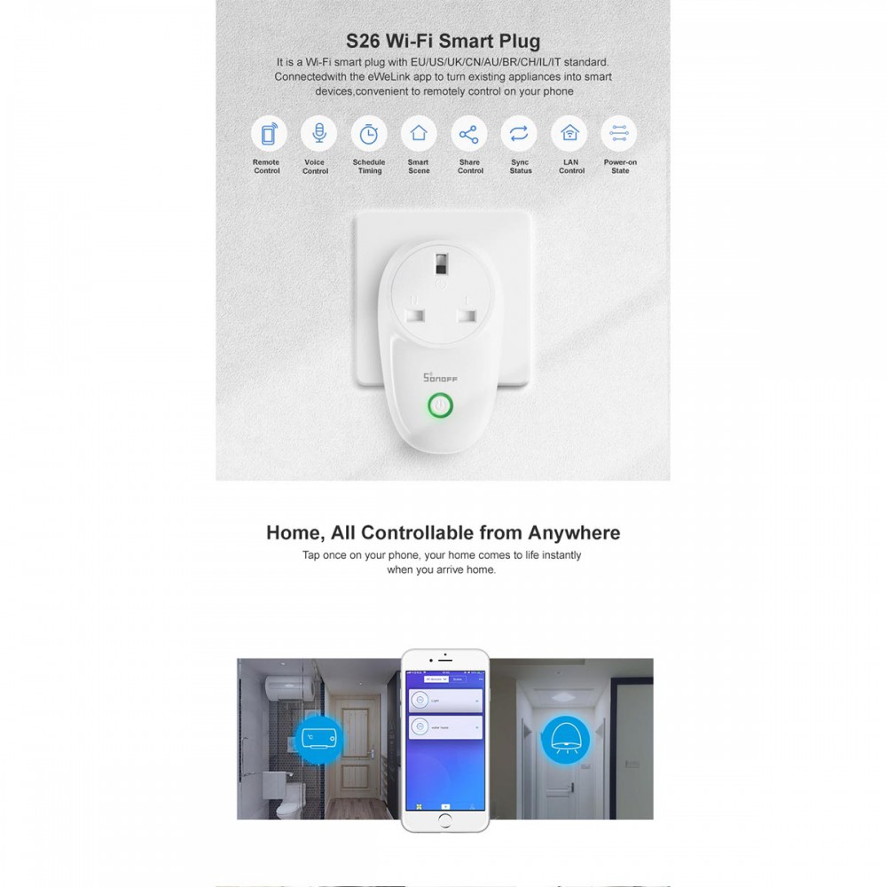 SONOFF S26TPF-R2-GR - Wi-Fi Smart Plug Schuko EU-GR