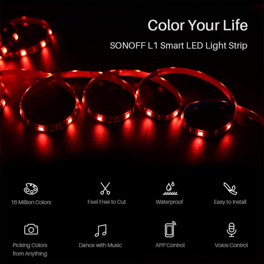 SONOFF L1-5M-EU-GR-R2 - Wi-Fi Smart RGB LED Light Strip SET 5M Waterproof IP65