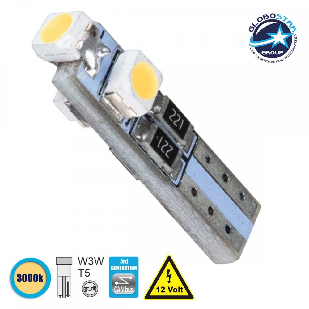 Λάμπα Αυτοκινήτου T5 3rd Generation Can-Bus LED 3 SMD 1210 0.6W 120lm 360° DC 12V IP20 - GloboStar