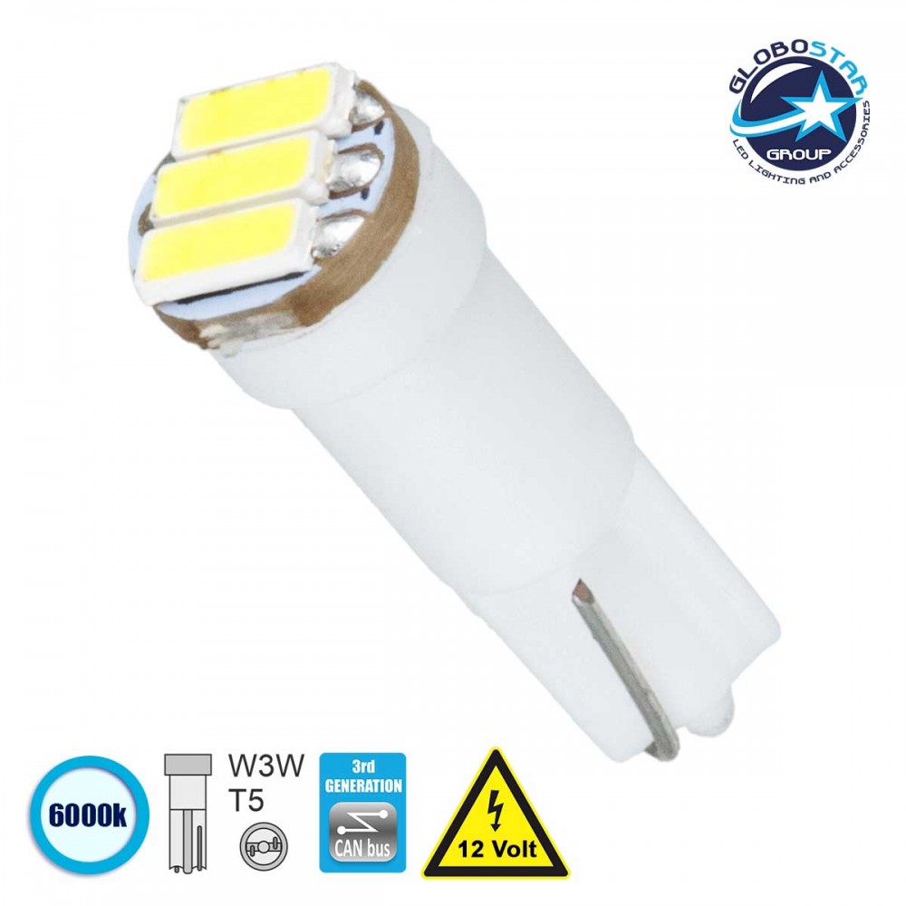 Λάμπα Αυτοκινήτου T5 3rd Generation Can-Bus LED 3 SMD 4014 0.6W 120lm 120° DC 12V IP20 - GloboStar