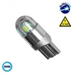 Λαμπτήρας LED T10 12v με 2 SMD 3030 Ψυχρό Λευκό 6000k GloboStar