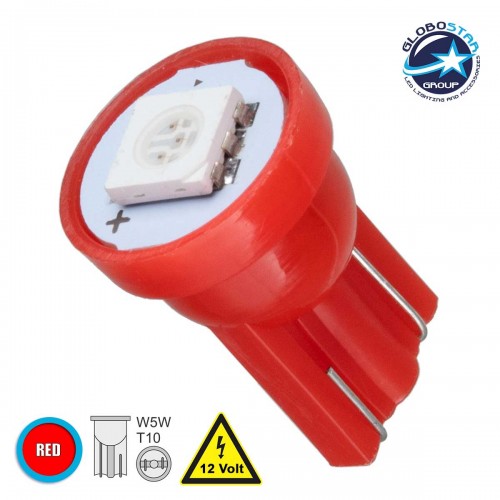 Λάμπα Αυτοκινήτου T10 W5W LED 1 SMD 5050 0.8W 96lm 120° DC 12V IP20 Κόκκινο GloboStar