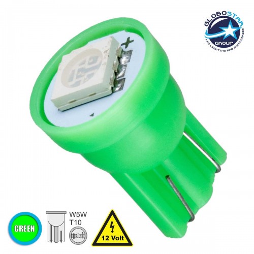 Λάμπα Αυτοκινήτου T10 W5W LED 1 SMD 5050 0.8W 96lm 120° DC 12V IP20 Πράσινο - GloboStar 