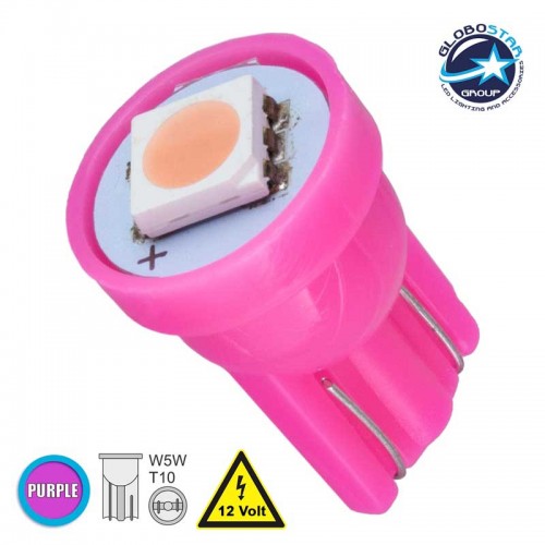 Λάμπα Αυτοκινήτου T10 W5W LED 1 SMD 5050 0.8W 96lm 120° DC 12V IP20 Φούξια - Ροζ GloboStar