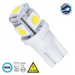 Λάμπα Αυτοκινήτου T10 W5W LED 5 SMD 5050 2W 300lm 360° DC 12V IP20 Ψυχρό Λευκό 6000K - GloboStar 