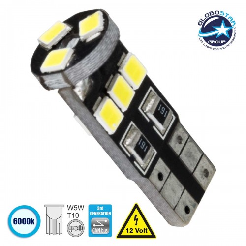 Λάμπα Αυτοκίνητου T10 W5W 3rd Generation Can-Bus Series LED 9 SMD 1210 2.8W 420lm 360° DC 12V IP20 Ψυχρό Λευκό 6000K GloboStar 