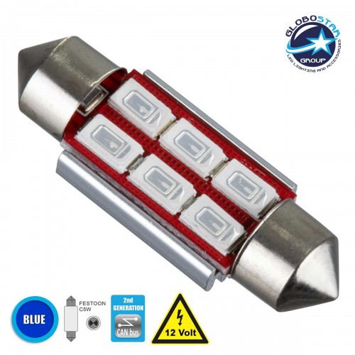 Λάμπα Αυτοκίνητου 36mm FESTOON - C5W 2nd Generation Can-Bus Series LED 6 SMD 5630 4W 480lm 120° DC 12V IP20 Μπλε