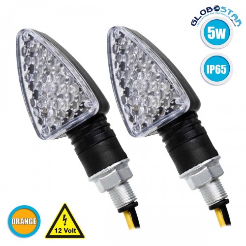 GloboStar ΣΕΤ 2 x Φλάς Μοτοσυκλέτας Universal Triangle LED Diode 5W DC 12V Πορτοκαλί Αδιάβροχα IP65