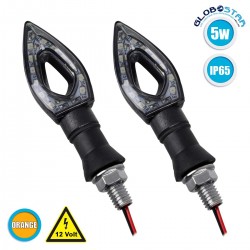 GloboStar ΣΕΤ 2 x Φλάς Μοτοσυκλέτας Universal Arrow LED SMD 5050 5W DC 12V Πορτοκαλί Αδιάβροχα IP65