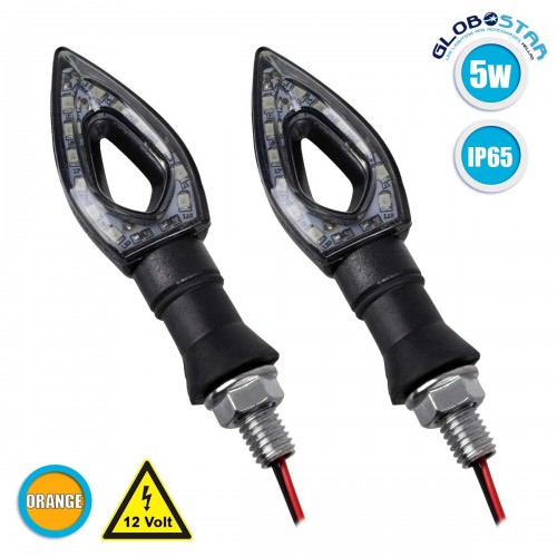 GloboStar ΣΕΤ 2 x Φλάς Μοτοσυκλέτας Universal Arrow LED SMD 5050 5W DC 12V Πορτοκαλί Αδιάβροχα IP65
