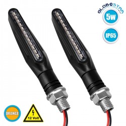 GloboStar ΣΕΤ 2 x Φλάς Μοτοσυκλέτας Universal Line LED SMD 5050 5W DC 12V με Τρεχούμενο Εφέ Φωτισμού Πορτοκαλί Αδιάβροχα IP65