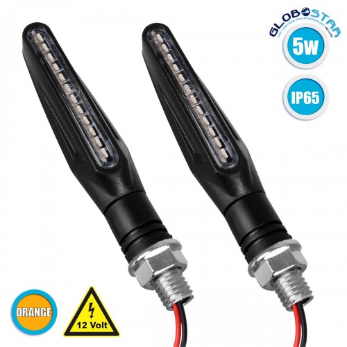 GloboStar ΣΕΤ 2 x Φλάς Μοτοσυκλέτας Universal Line LED SMD 5050 5W DC 12V με Τρεχούμενο Εφέ Φωτισμού Πορτοκαλί Αδιάβροχα IP65