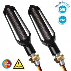 GloboStar ΣΕΤ 2 x Φλάς Μοτοσυκλέτας Universal Knife LED SMD 5050 5W DC 12V 2 Λειτουργιών Κόκκινο για Πορείας-Stop & με Τρεχούμενο Εφέ Φωτισμού Πορτοκαλί για Φλας Αδιάβροχα IP65