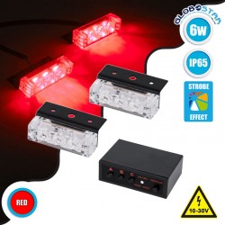 PRO Series ΣΕΤ 2 x Μπάρες Σήμανσης Οχήματος Πυροσβεστικής για Αυτοκίνητα & Φορτηγά 3 Προγραμμάτων Φωτισμού STROBE LED HIGH POWER 6W DC 10-30V Αδιάβροχο IP65 Κόκκινο