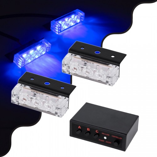 PRO Series ΣΕΤ 2 x Μπάρες Σήμανσης Οχήματος Αστυνομίας για Αυτοκίνητα & Φορτηγά 3 Προγραμμάτων Φωτισμού STROBE LED HIGH POWER 6W DC 10-30V Αδιάβροχο IP65 Μπλε Globostar