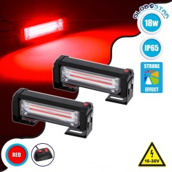 PRO Series ΣΕΤ 2 x Μπάρες Σήμανσης Οχήματος Πυροσβεστικής για Αυτοκίνητα & Φορτηγά 13 Προγραμμάτων Φωτισμού STROBE LED CREE CXB COB 18W DC 10-30V Αδιάβροχο IP65 Κόκκινο GloboStar