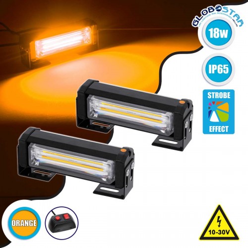 PRO Series ΣΕΤ 2 x Μπάρες Σήμανσης Οχήματος Οδικής Βοήθείας για Αυτοκίνητα & Φορτηγά 13 Προγραμμάτων Φωτισμού LED CREE CXB COB 18W DC 10-30V Αδιάβροχο IP65 Πορτοκαλί GloboStar