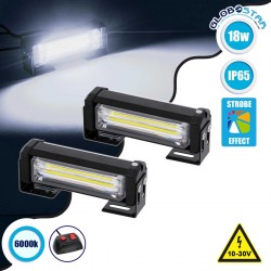 PRO Series ΣΕΤ 2 x Μπάρες Σήμανσης Οχήματος Ασθενοφόρου για Αυτοκίνητα & Φορτηγά 13 Προγραμμάτων Φωτισμού LED CREE CXB COB 18W DC 10-30V Αδιάβροχο IP65 Ψυχρό Λευκό 6000K GloboStar