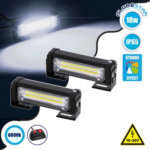PRO Series ΣΕΤ 2 x Μπάρες Σήμανσης Οχήματος Ασθενοφόρου για Αυτοκίνητα & Φορτηγά 13 Προγραμμάτων Φωτισμού LED CREE CXB COB 18W DC 10-30V Αδιάβροχο IP65 Ψυχρό Λευκό 6000K GloboStar