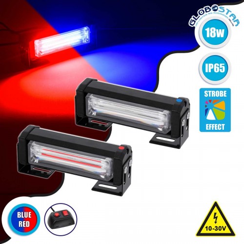 PRO Series ΣΕΤ 2 x Μπάρες Σήμανσης Οχήματος Αστυνομίας για Αυτοκίνητα & Φορτηγά 13 Προγραμμάτων Φωτισμού LED CREE CXB COB 18W DC 10-30V Αδιάβροχο IP65 Κόκκινο & Μπλε GloboStar