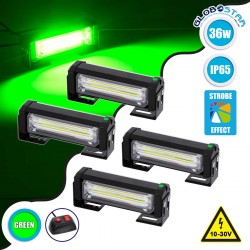 PRO Series ΣΕΤ 4 x Μπάρες Σήμανσης Οχήματος Πυροσβεστικής για Αυτοκίνητα & Φορτηγά 13 Προγραμμάτων Φωτισμού STROBE LED CREE CXB COB 36W DC 10-30V Αδιάβροχο IP65 Πράσινο GloboStar