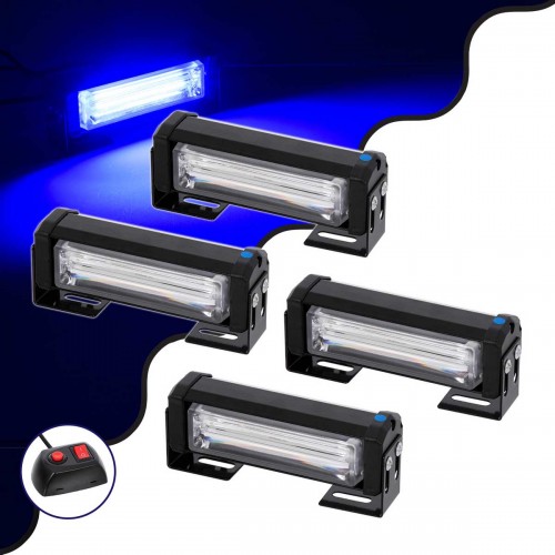 PRO Series ΣΕΤ 4 x Μπάρες Σήμανσης Οχήματος Αστυνομίας για Αυτοκίνητα & Φορτηγά 13 Προγραμμάτων Φωτισμού STROBE LED CREE CXB COB 36W DC 10-30V Αδιάβροχο IP65 Μπλε GloboStar
