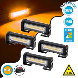 PRO Series ΣΕΤ 4 x Μπάρες Σήμανσης Οχήματος Οδικής Βοήθείας για Αυτοκίνητα & Φορτηγά 13 Προγραμμάτων Φωτισμού LED CREE CXB COB 36W DC 10-30V Αδιάβροχο IP65 Πορτοκαλί GloboStar
