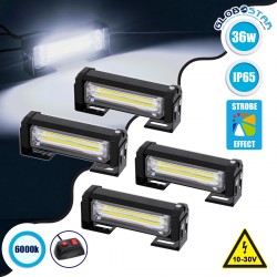 PRO Series ΣΕΤ 4 x Μπάρες Σήμανσης Οχήματος Ασθενοφόρου για Αυτοκίνητα & Φορτηγά 13 Προγραμμάτων Φωτισμού LED CREE CXB COB 36W DC 10-30V Αδιάβροχο IP65 Ψυχρό Λευκό 6000K GloboStar